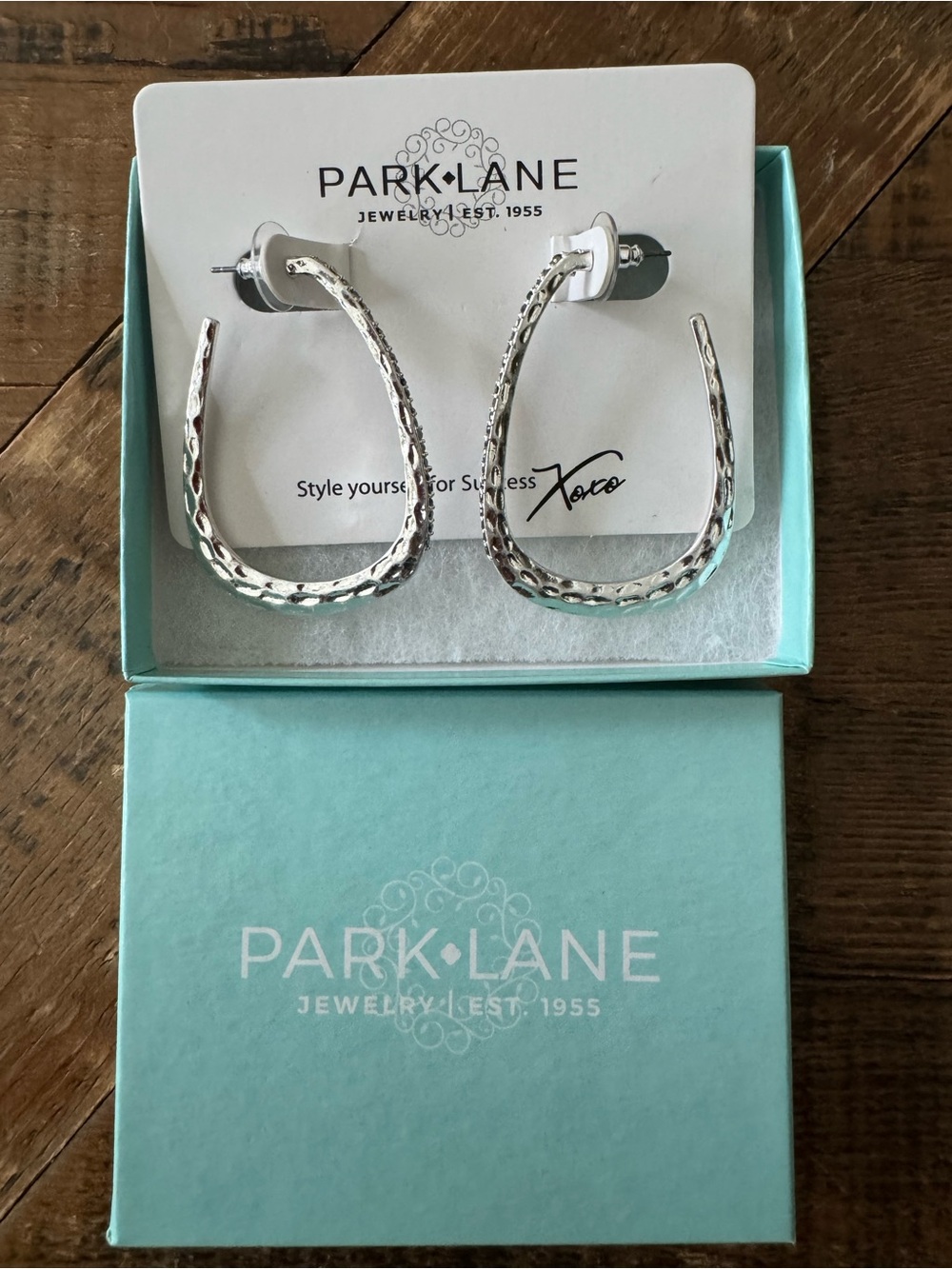 Park Lane Hammered Crystal Hoop Earrings Silver NEW